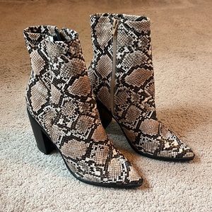 faux snakeskin bootie
